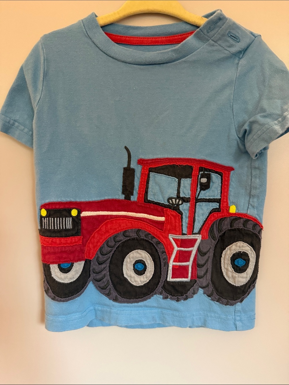 Mini Boden Light Blue Tee with Red Tractor Applique